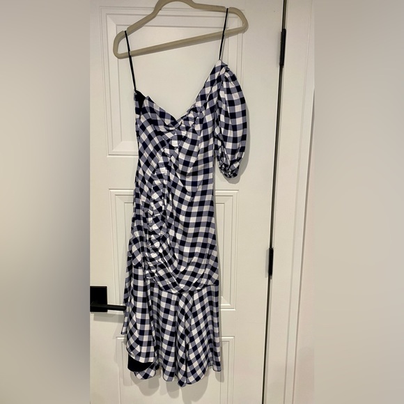 Jonathan Simkhai Lux Twill One-Shoulder Gingham Dress, Size 2 - Picture 7 of 9